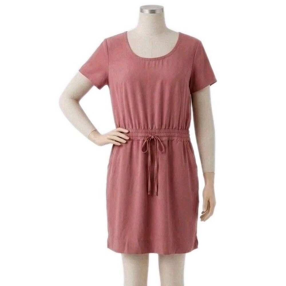 32 Degrees Soft Lux Dress L Pink Stretch Waist Drawstring Pullover Pockets